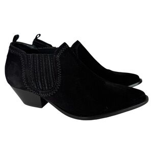 Schutz Jaqueline Western Shootie Low Block Heel Bootie Women Size 7 Black Suede
